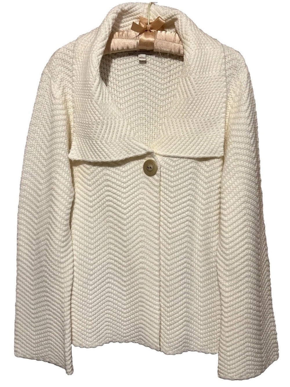 JM Collection Sweater L Ivory One Button Knit Cardigan Women’s Size Large